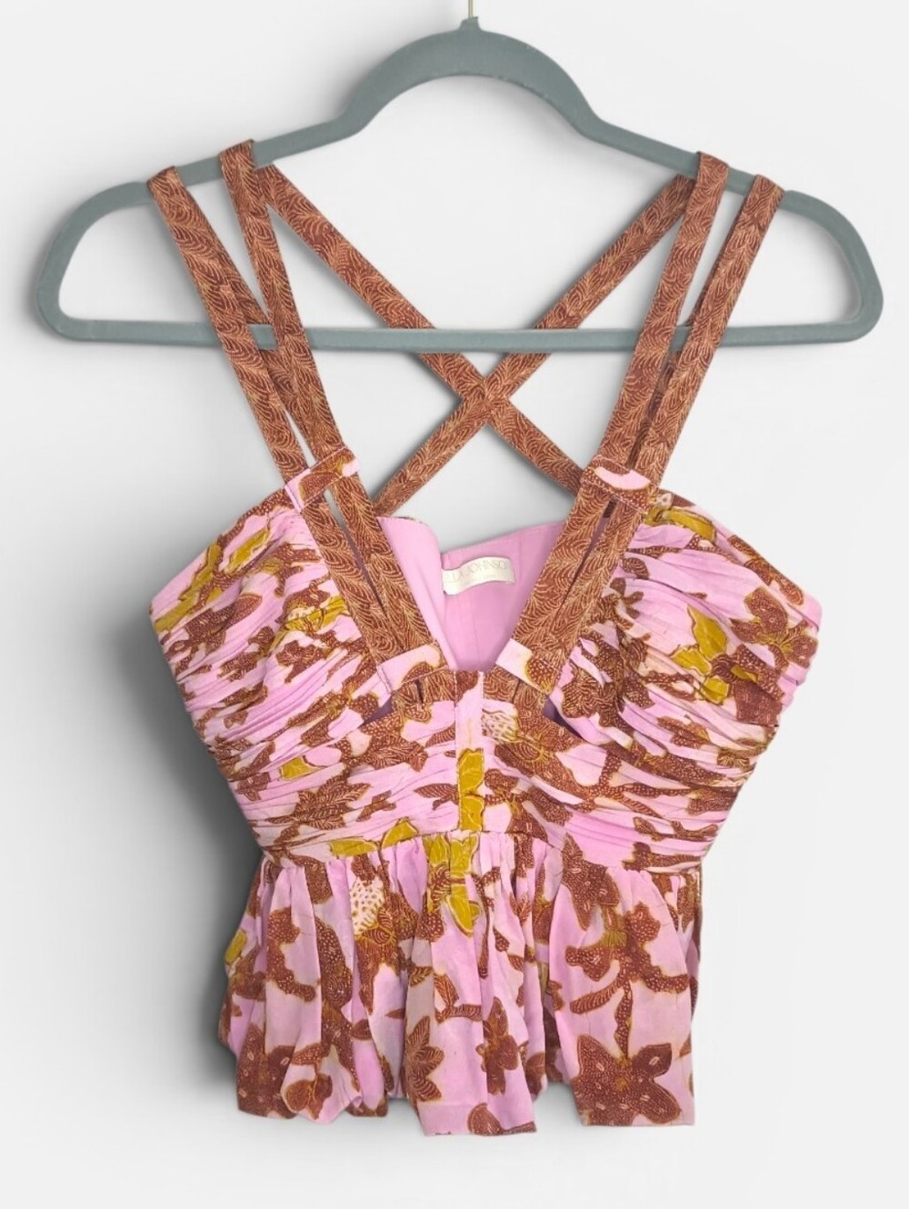 Ulla Johnson Eliana Silk Printed Peplum Cropped Tank In Hibiscus Sz 2